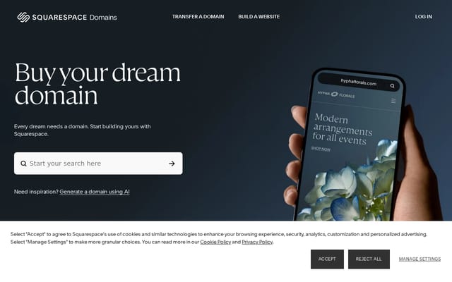 Screenshot of squarespace.domains