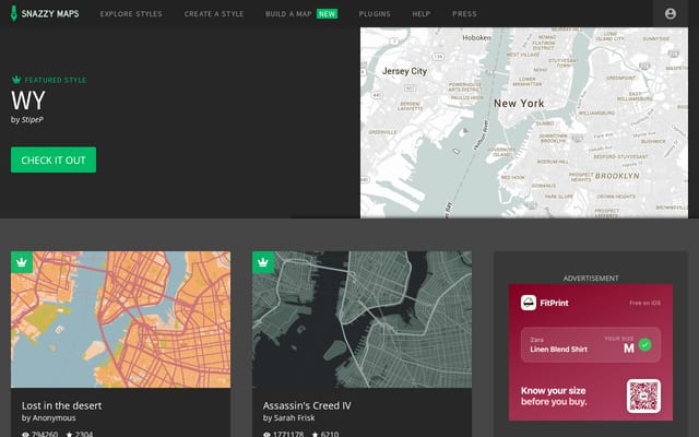 Screenshot of snazzymaps.com