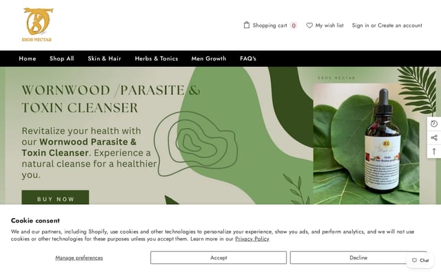 Screenshot of erosnectar.com