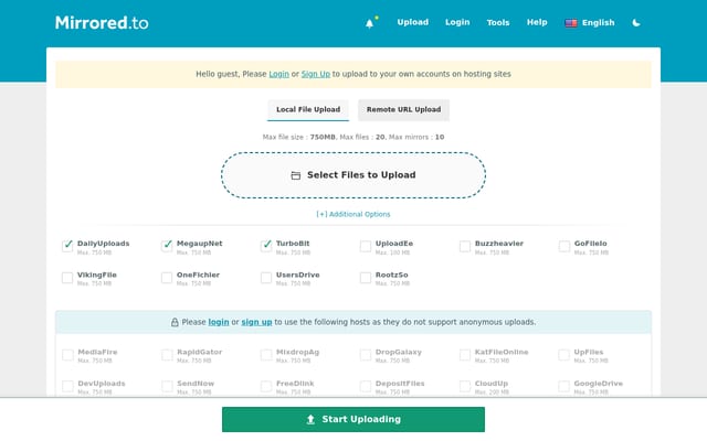 Screenshot of mirrored.to
