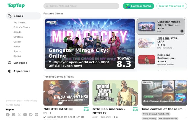 Screenshot of taptap.io