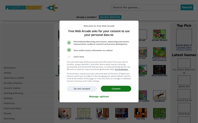 Screenshot of freewebarcade.com