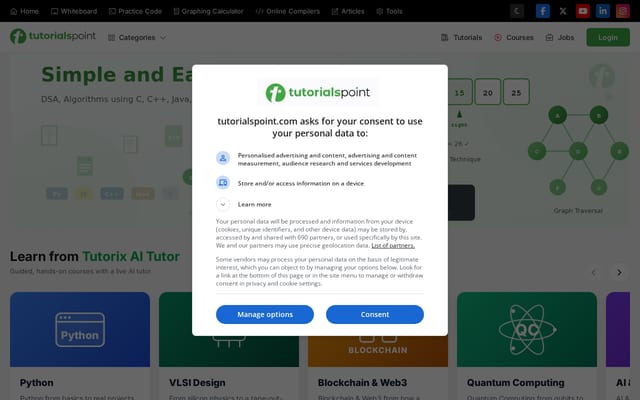 Screenshot of tutorialspoint.com