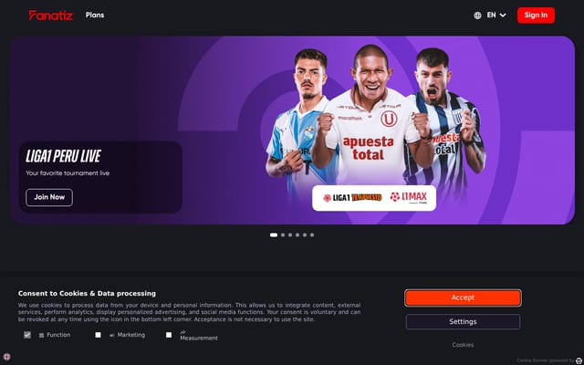 Screenshot of fanatiz.com
