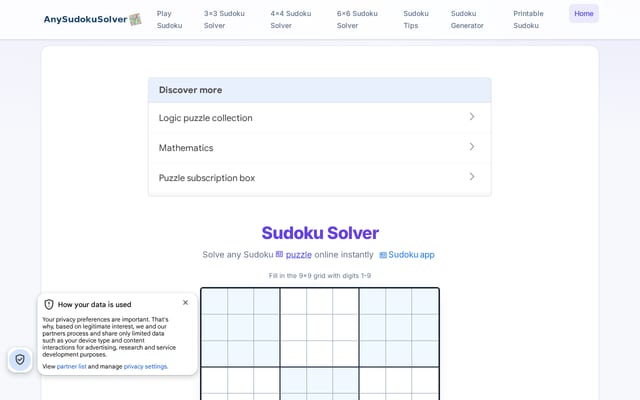 Screenshot of anysudokusolver.com