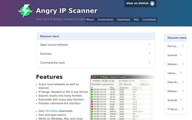 Screenshot of angryip.org