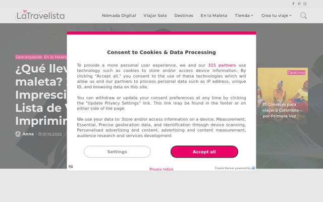 Screenshot of latravelista.com