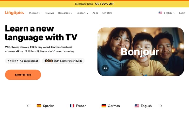 Screenshot of lingopie.com