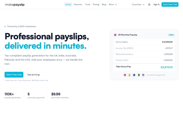 Screenshot of makepayslip.com