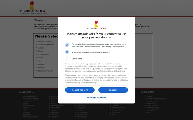 Screenshot of indiaresults.com