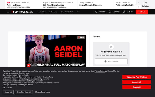 Screenshot of flowrestling.org