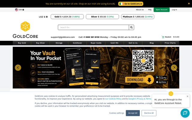 Screenshot of goldcore.com