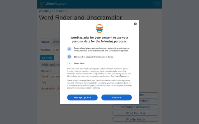 Screenshot of wordkeg.com