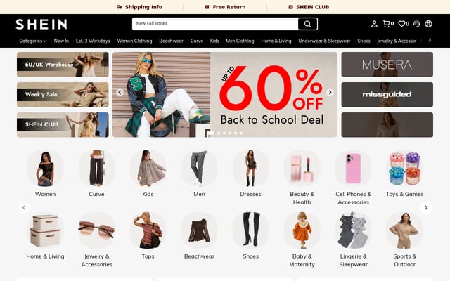Screenshot of shein.co.uk