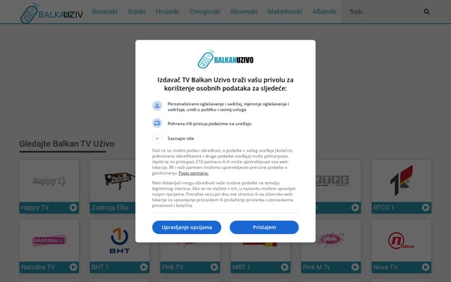 Screenshot of tvbalkanuzivo.com