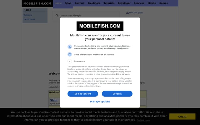 Screenshot of mobilefish.com