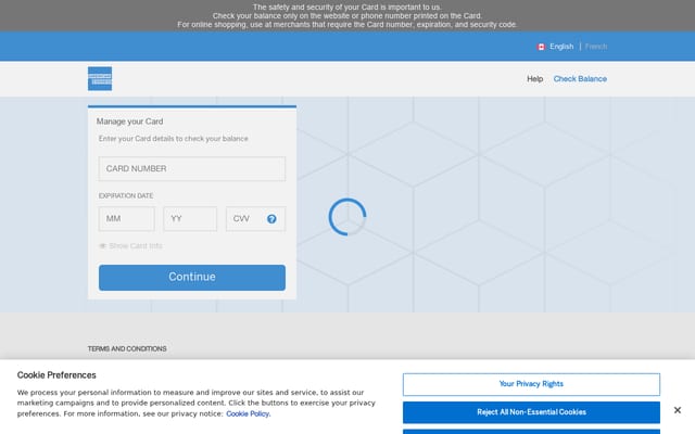 Screenshot of amexprepaidcard.com