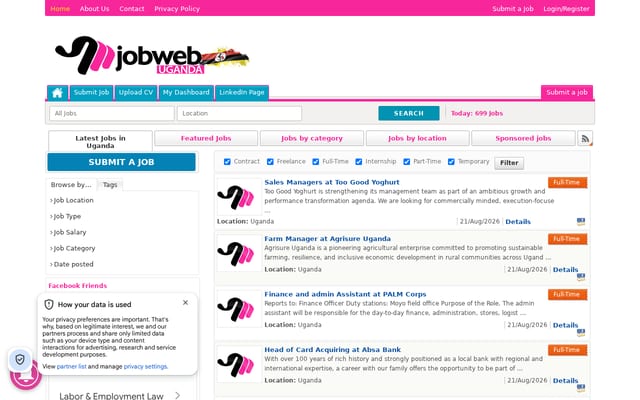 Screenshot of jobwebuganda.com