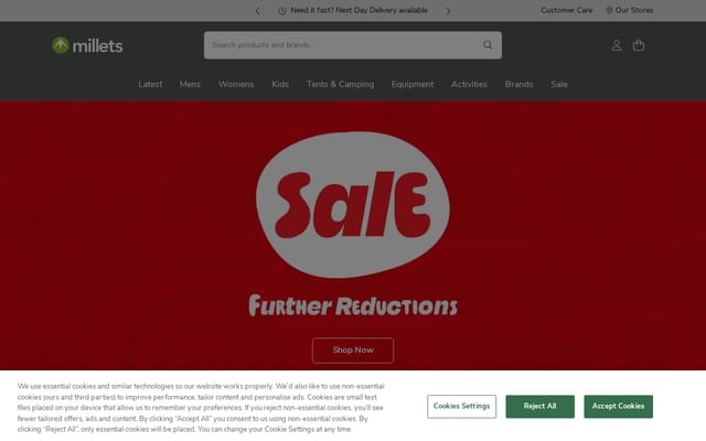 Screenshot of millets.co.uk