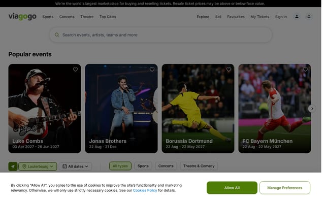 Screenshot of viagogo.co.uk