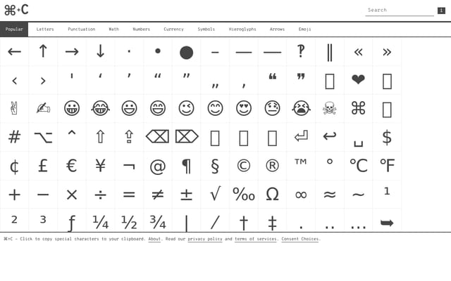 Screenshot of copychar.cc