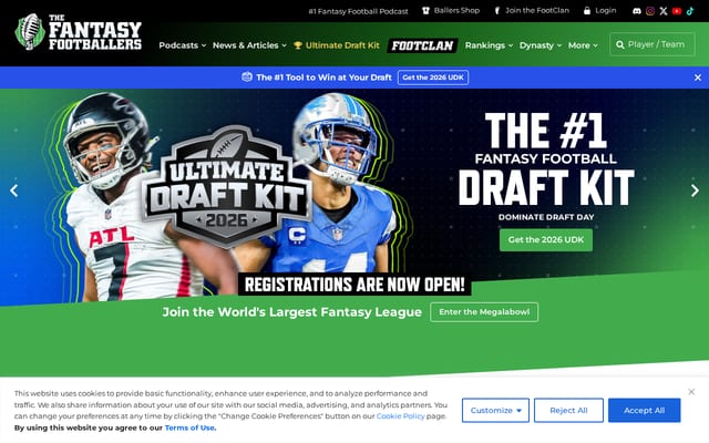 Screenshot of thefantasyfootballers.com