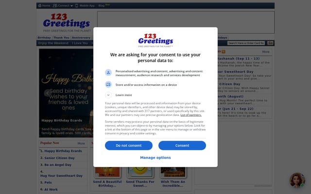 Screenshot of 123greetings.com