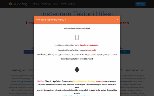 Screenshot of takipciking.com