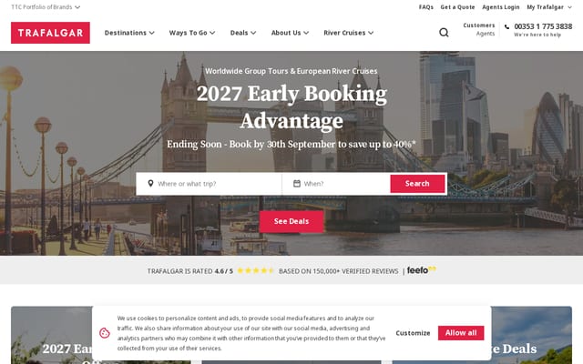Screenshot of trafalgar.com