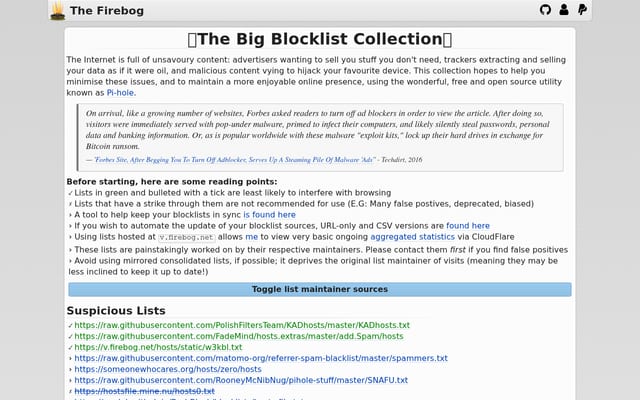 Screenshot of firebog.net