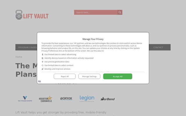Screenshot of liftvault.com