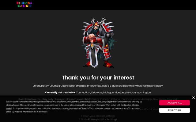 Screenshot of chumbacasino.com