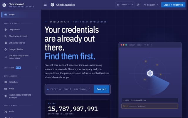 Screenshot of checkleaked.cc