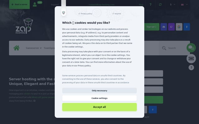Screenshot of zap-hosting.com