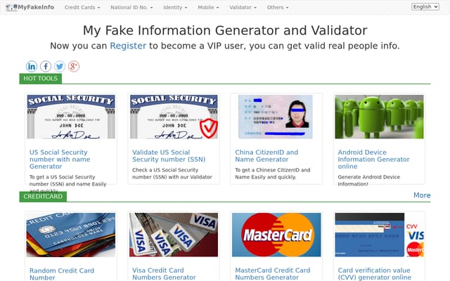 Screenshot of myfakeinfo.com