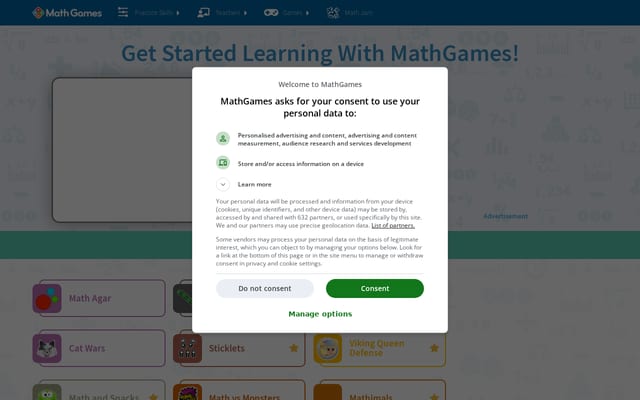 Screenshot of mathgames.com