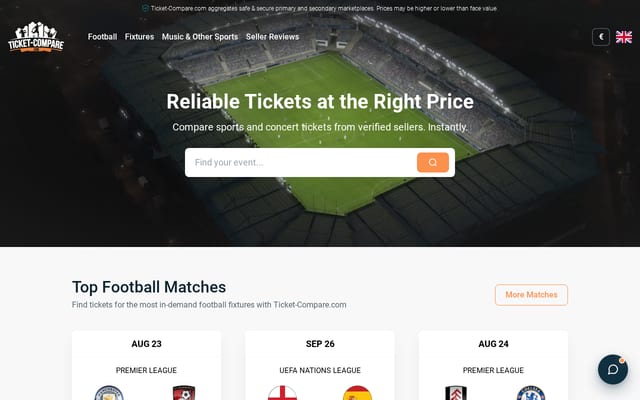 Screenshot of ticket-compare.com