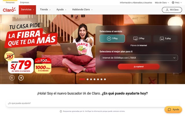 Screenshot of claro.com.pe