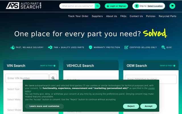 Screenshot of autopartsearch.com