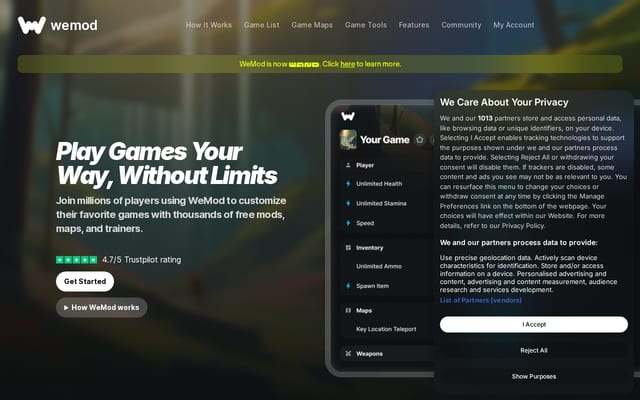 Screenshot of wemod.com