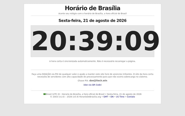 Screenshot of horariodebrasilia.org