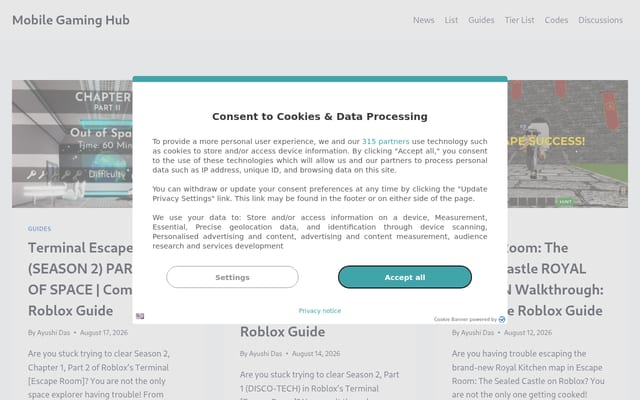 Screenshot of mobilegaminghub.com