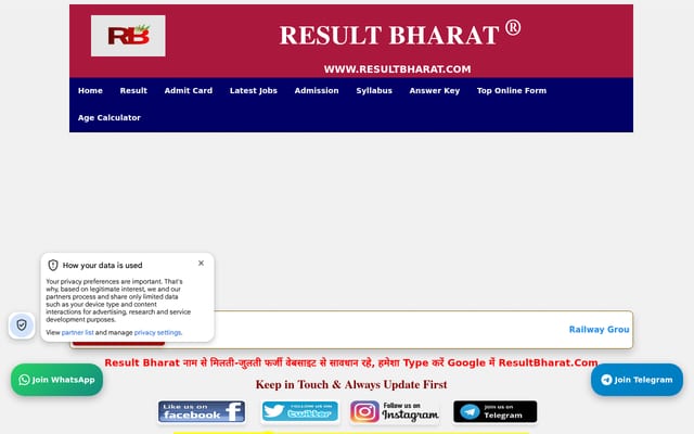 Screenshot of resultbharat.com