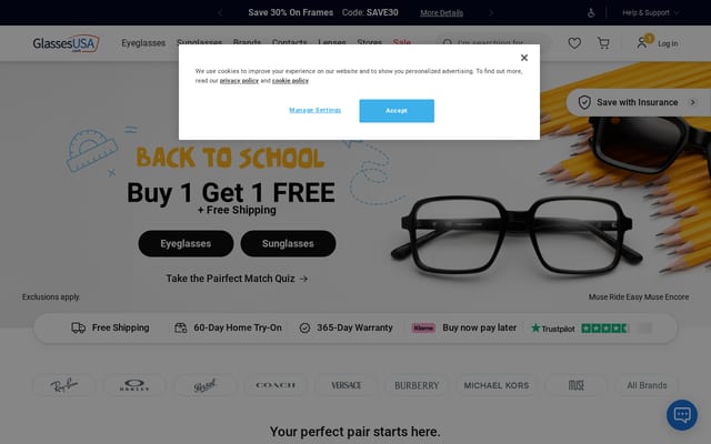 Screenshot of glassesusa.com