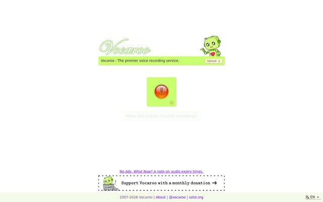 Screenshot of vocaroo.com