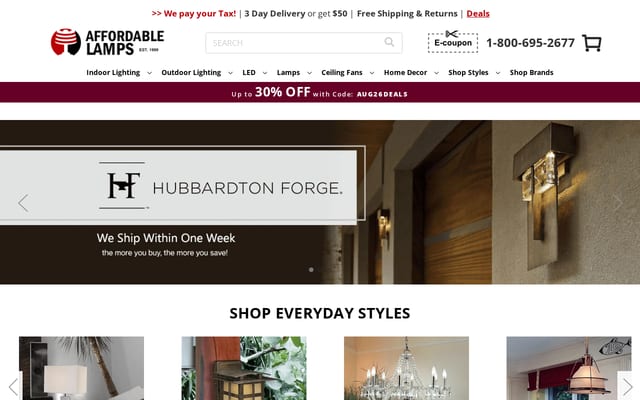 Screenshot of affordablelamps.com