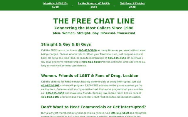 Screenshot of thefreechatline.com