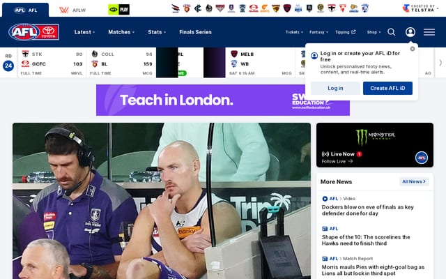 Screenshot of afl.com.au
