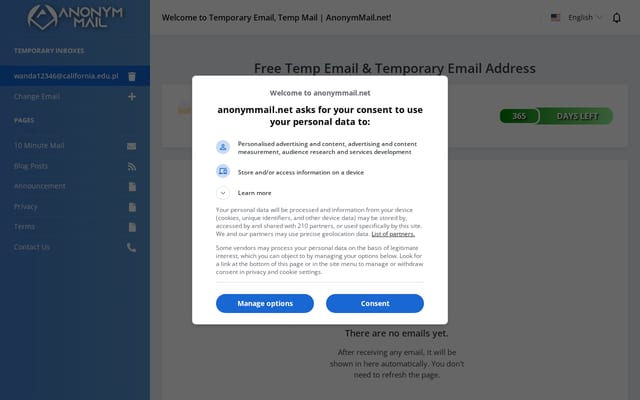 Screenshot of anonymmail.net