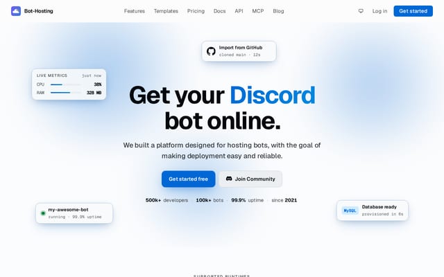 Screenshot of bot-hosting.net